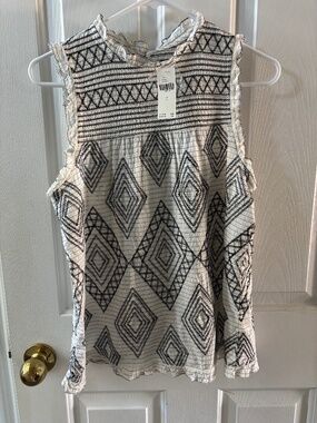 NWT Anthropologie Embroidered High Neck Ruffle Summer Blouse S